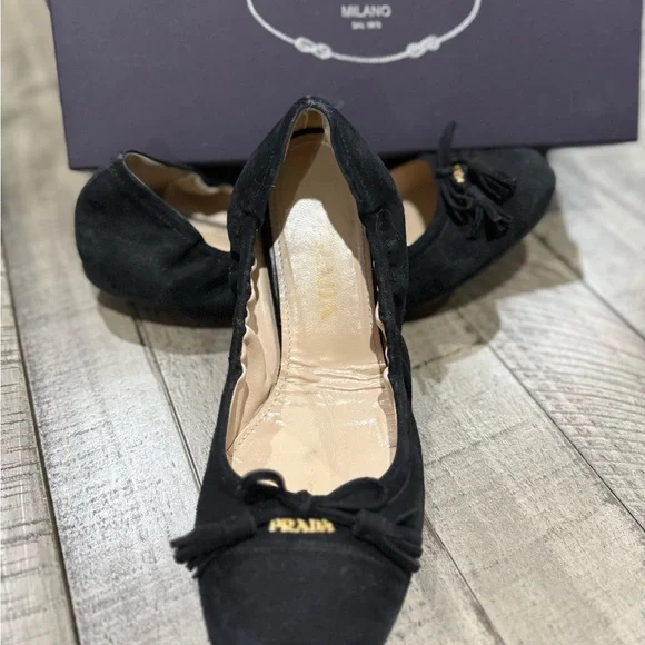 Prada Women's Black Suede Loafers with Bow - Picture 2 of 8